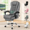 ELFORDSON 2-Point Massage Office Chair for Home, PC Gaming Chair with Footrest and Lumbar Support, High Back 150° Reclining Executive Desk Chair with Padded Armrest, Linen Grey