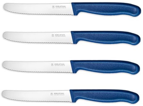 targzier Tomato Knife and Table Knife Set,Serrated Kitchen Knives,Stainless Steel Utility Knife,Tomato Knives for Cutting Vegetables and Fruits,Robust Plastic Handle,Set of 4,Blue