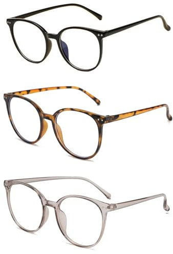 3 Pack Blaufilter Brille Damen, Blaues Licht Blockieren Brillen, Runde Rahmen Anti Blaues Licht Brillen für Damen und Herren, Rund Anti Blaulicht PC Gaming Brillen Modebrille, Anti Blendung