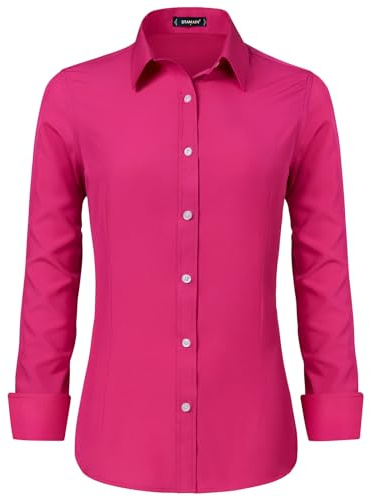 Stamain Chemises à Manches Longues pour Femmes Chemisier Femme Chic et élégant Chemise de Travail Femme Couleur Unie S-4XL