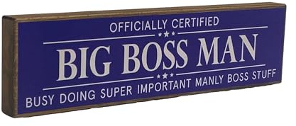 Big Boss Man Wooden Desktop Sign, Royal Blue, Office Decor Rustic Block with Humorous Quote, Father's Day Gift, FMG Funky Monkey Gifts