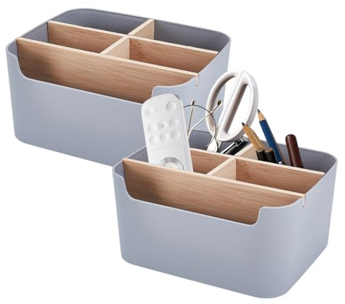 INTERWARM 2 grauer Schreibtisch Aufbewahrungsorganizer Schreibtisch Organizer Und Fernbedienungshalter Stiftehalter Aufbewahrungsbox Für Nachttisch Schreibtisch Couchtisch Bürobedarf