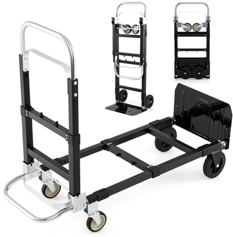 COSTWAY 2-in-1 Transportwagen Sackkarre klappbar, Handwagen mit Teleskopgriff & Verstellbarer Länge, Plattformwagen max. 272 kg, Transportkarre max. 135KG, Rollwagen Werkstatt mit 360° Lenkrollen