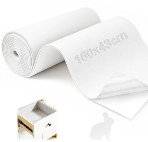 Ezitruz Filzstoff Selbstklebend 160x43 cm Klebefilz Selbstklebend 3mm Weiß | Filz, Nadelfilz Meterware, Filzmatte, Bespannstoff aus Filz, Camper Dachhimmel, für DIY, Box Liner, Möbel, Schubladenmatte