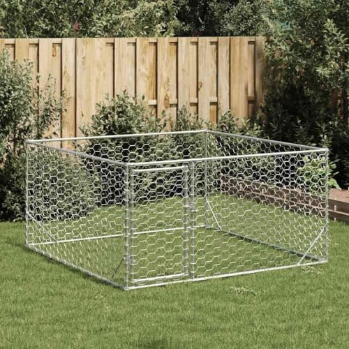 Galvanised Steel Outdoor Dog Kennel with Door, 2x2x1 m Hexagonal Mesh Pet Enclosure