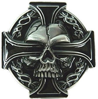 Skull Totenkopf schwarzes Eisernes Kreuz Gürtelschnalle Buckle, Schwarz, Grau, 8x8cm
