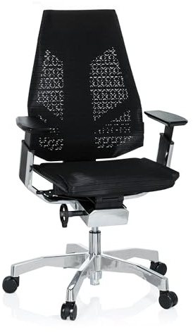 hjh OFFICE 652601 High End Bürostuhl GENIDIA Netzstoff Schwarz Bürosessel ergonomisch, verstellbare Arm- und Rückenlehnelehne