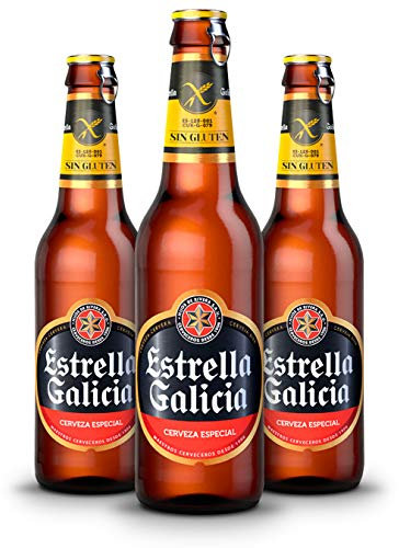 Estrella Galicia Sin Gluten - Cerveza Lager Sin Gluten, Pack de 24 Botellas x 33 cl, Sabor Neutro y Ligero, Aroma a Cebada y Malta, 5,5% Volumen de Alcohol