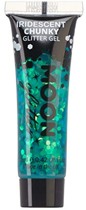 Iridescent Chunky Face & Body Glitter Gel by Moon Glitter - Green - Cosmetic Festival Glitter Face Paint for Face, Body, Hair, Nails - 12ml