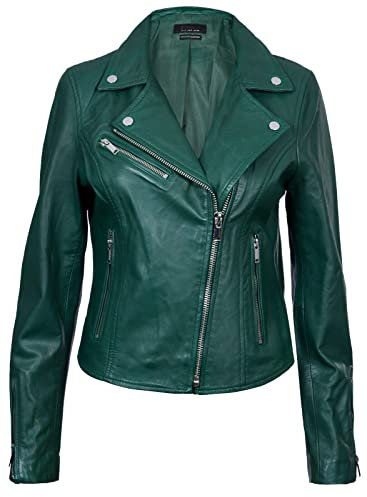 Infinity Leather Giacca in Pelle da Donna Verde Giacca in Vera Pelle Stile Motociclo Classico M