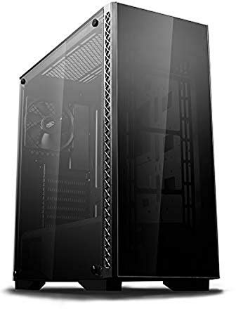 Deepcool Matrex 50 Mid-Tower-Gehäuse, gehärtetes Glas, Seite und Vorderseite mit PSU-Abdeckung, EIN schwarzer Lüfter vorinstalliert auf der Rückseite