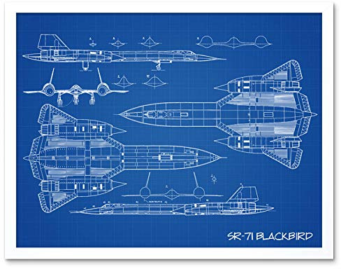 Artery8 SR-71 Blackbird Habu US Aircraft Spy Plane Blueprint Plan Art Print Framed Poster Wall Decor 12x16 inch