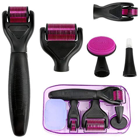 E-More Dermaroller, 6 In 1 Derma Roller, Microneedle Derma Roller für Gesichtsfalten mit Micro-Needling für Anti Falten, Schwangerschaftsstreifen, Haarausfall und Anti Falten, Schwarz