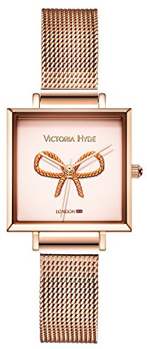 VICTORIA HYDE Damenuhr Runden/Quadratisches Zifferblatt 3D Schmetterling/Bugknoten Muster mit Lederarmband Edelstahlband