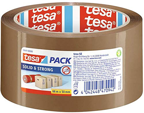 Tesa Solid & Strong - Nastro adesivo per pacchi, 50 mm x 66 m, 12 pezzi, colore: avana