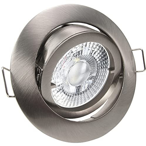 trendlights24 Premio-C LED Einbaustrahler 230V Edelstahl rund 3-Stufen dimmbar extra flach 35mm, 3er Set Neutralweiß 5W Spots, Deckenspots schwenkbar