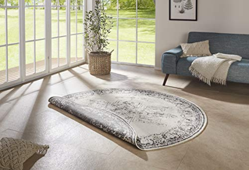 NORTHRUGS In- und Outdoor Teppich Borbon Rund ⌀200cm - Wendeteppich Wetterfest Orientalisches Vintage Design Läufer für Balkon Terrasse Garten Wintergarten Wohnzimmerteppich Wasserfest in Grau Creme