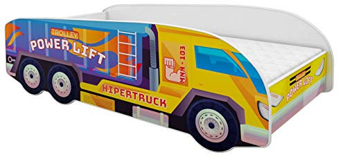 ACMA Kinderbett Autobett Lattenrost LKW Truck Schlafzimmer Kindermöbel Spielbett 140 x 70 cm 160 x 80 cm (140x70 cm mit Matratze, 04)