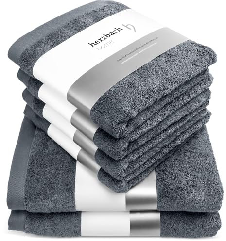 herzbach home Premium Handtücher-Set 100% Baumwolle - weich & saugstark - Anthrazit