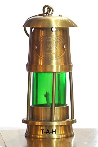 Antique Brass Miner Oil Lamp Nautical Maritime Green Glass Ship Lantern 6 Inches
