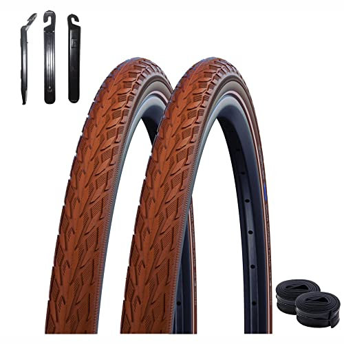 Angebot-Set / 2 x Schwalbe Delta Cruiser Plus Fahrradreifen mit Reflex in Braun 37-622 (28 x 1.40) + 2 Schwalbe Schläuche AV17 inkl. 3 Reifenheber