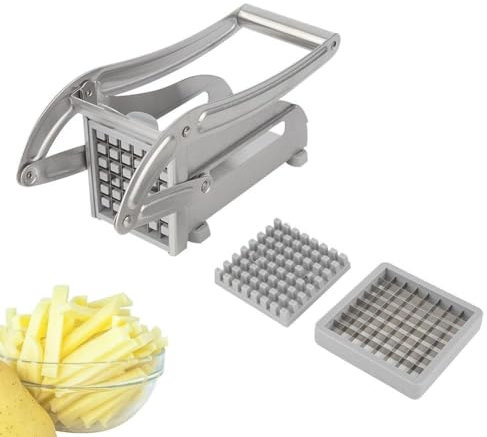 Coupe Frites en Acier Inoxydable, Coupe légumes et pommes de terre en acier inoxydable Machine de découpe de chips avec pieds antidérapants pour Oignon Pomme de Terre Carotte Fruit