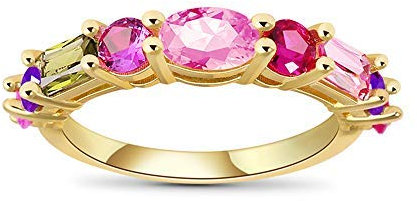 GNOCE Vergoldete Frauen Bandringe Mehrfarbige Kristall Oval Cut Band Ring mit Bunt Zirkonia Ewigkeit Versprechen Ringe für Sie mit Geschenkbox (Gold, 57 (18.1))