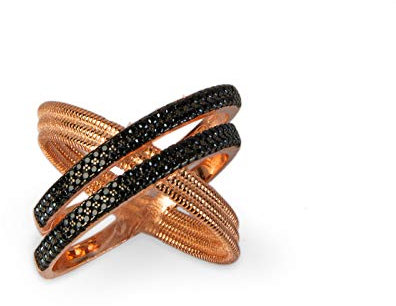 Bague rose en croix avec zircons noirs.