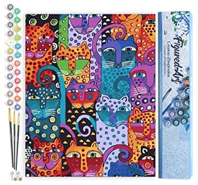 Figured'Art Peinture par Numéro Adulte Chats abstraits - Activité Manuelle Kit de Loisir Créatif DIY Numéro d'Art Complet - 40x50cm sans châssis en bois
