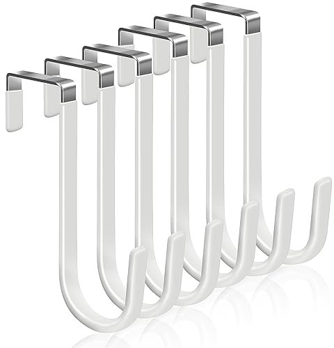 Peasulin 6 Pack Over The Door Hooks, Door Hangers Hooks, Soft Rubber Surface Prevents Scratches, White Door Hooks for Bathroom, Living Room, Kitchen Hanging Clothes, Towels, Shoe Bag, Hats
