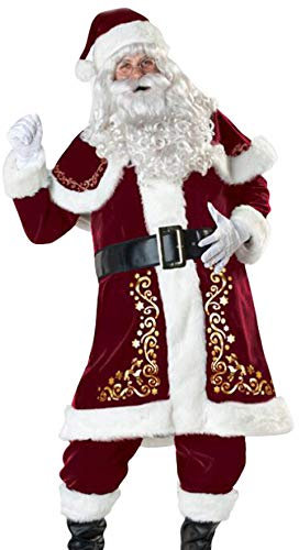 GEMVIE 9-teiliges Weihnachtsmann Kostüm Erwachsene Herren Nikolauskostüm Set Santa Claus Cosplay Xmas Outfits (XL)