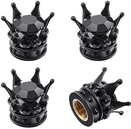 Androxeda 4 Stücke autoventilkappen Bling Bling Ventilkappen Handgefertigte Kristall Strass Krone Fahrzeug Autoreifen Kappen Abdeckungen Chrom Attraktives Staubdichtes Zubehör für Auto (Schwarz)
