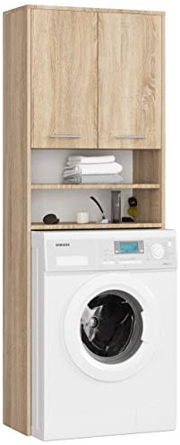 AKORD | Armadio Pensile per Lavatrice | Armadio di trasformazione con 2 ante, 2 Ripiani Aperti | Archivio per bagno | Cassettiera per lavatrice | 64x180x30 cm | Peso 30 kg | Rovere Sonoma