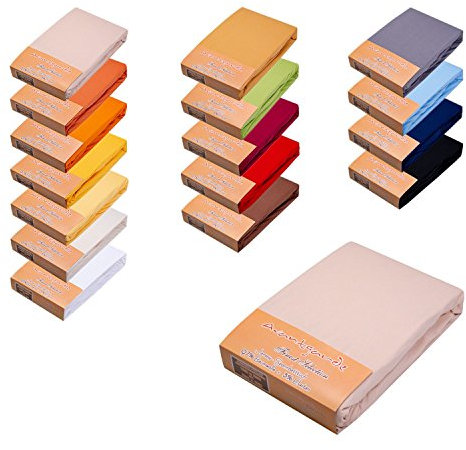 AVANTGARDE Premium SPANNBETTLAKEN √ 2er-Set je 180x200-200x220 √ hoher 40cm Steg √ auch für Wasserbett und Boxspringbett √ Spannbettlaken sehr Gute 195g/m² √ 97% Baumwolle / 3% Elastan (2X Beige)