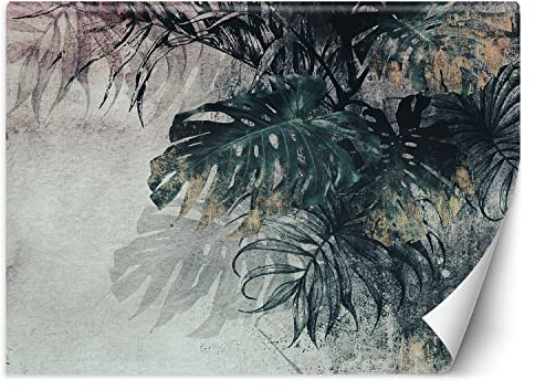 Feeby Vlies Fototapete Blätter Tropen Exotische Blätter 200x140 cm Blau Tapeten Wandekoration Wohnzimmer Schlafzimmer Büro Flur Abstraktion Dschungel Monstera