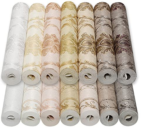 NC PVC European Damask 3D Embossed Bedroom Living Room Study TV Background Wallpaper Nor-Pasted 1.73' W x 32.8' L (Purple)