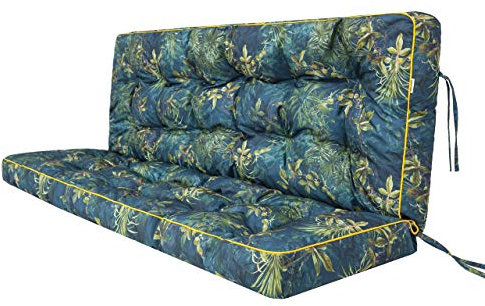 Bjird Bankauflage für Gartenbank, Polsterauflage für Hollywoodschaukel, Gartenschaukelkissen, Sitzkissen und Rückenkissen, gesteppt, inkl. 2 Seitenkissen, 150 x 49 x 56 cm - Grüne Wiese