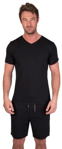Light & Shade Men's Top and Short Bottoms Pyjama Set, Black, L