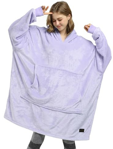 Übergroße Fleece Hoodie Decke Violett, Warme Großes Kapuzendecke Tragbare Decke zum Anziehen , Flauschige Kapuzenpulli Decke mit Ärmeln und Kapuze als Geschenkidee für Damen und Herren
