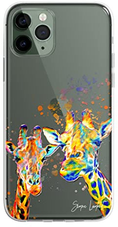 SmartGiftShop Giraffe Family Phone Case | Watercolour Splatter Art Clear Cover | Exclusive Artwork for iPhone 13-2 Rainbow