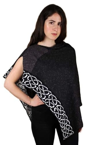 Bill Baber Leinenschal für Damen, Aran, keltischer Poncho, Umhang, hergestellt in Irland, Einheitsgröße, anthrazit, Einheitsgröße