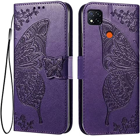 EASSGU Custodia per Redmi 9C / Redmi 9C NFC/Redmi 10A (6.53 Inches) Flip Folio Cover Magnetica per Telefono in Pelle con 3 Slot per Schede 1 Portafoglio, Case - Viola scuro