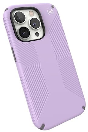 Speck iPhone 14 Pro Hülle – Fallschutz, kratzfest, zweilagige, schlanke Handyhülle für 15,5 cm (6,1 Zoll) iPhones 14 Pro – gebaut für MagSafe – Presidio2 Grip – Frühlingsviolett/Wolkengrau/Weiß