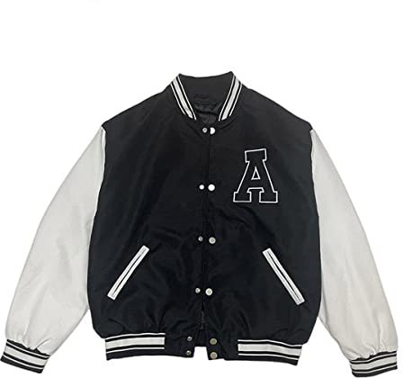 ORANDESIGNE Veste de Baseball Femme Manches Longues Unisexe Veste Couple Lettre Blouson Bomber Vintage Casual College Coupe-Vent Baseball Blouson Sweat Veste Sport Bomber Jacket A Noir S