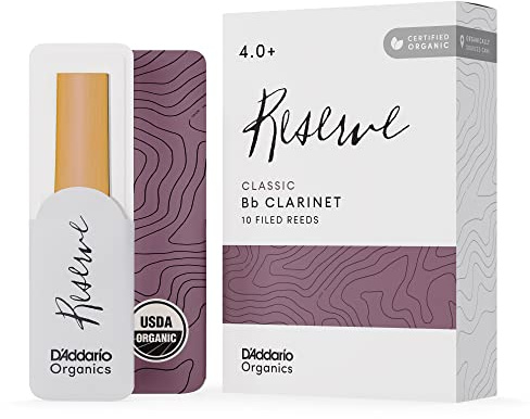 D'Addario Organic Reserve Classic Bb Clarinet Reeds - Reeds for Clarinet - Individually Sealed - 4.0+ Strength, 10 Pack