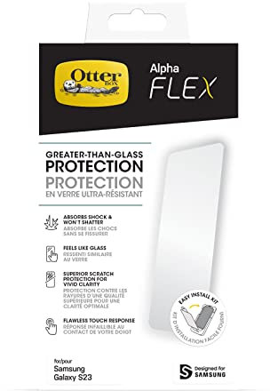 OtterBox Alpha Flex Displayschutz für Galaxy S23, ultra starker Schutz vor Brüchen und Kratzern, antimikrobieller Schutz