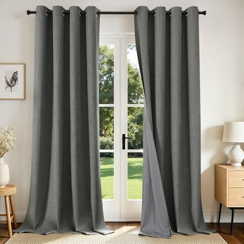Joydeco Blackout Curtains 108 Inches Long 2 Panels Burg, Room Darkening Curtains for Bedroom, 100% Black Out Textured Thermal Drapes Privacy Protection 2 Panels Set(W52 x L108 Inch, Grey)