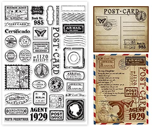 GLOBLELAND Stamp Postmark Postcard Clear Stamps for DIY Scrapbooking 11.7x8.3inch Big Size Silicone Clear Stamp Seals for Cards Making Photo Journal Album Decoration