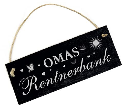 Omas Rentnerbank Schild Schiefer Gravur - Oma - Dekoschild Rente Gartenbank Rentner 22 x 8 cm