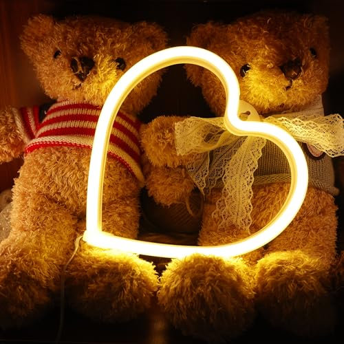 Love Heart Neon Sign,LED Hearts Lamp with Warm Yellow Light Color Powered by USB Cable Sign Neon Night Light for Room Wall Hanging Decor Christmas Wedding Birthday Gifts for Boys Girls Kids